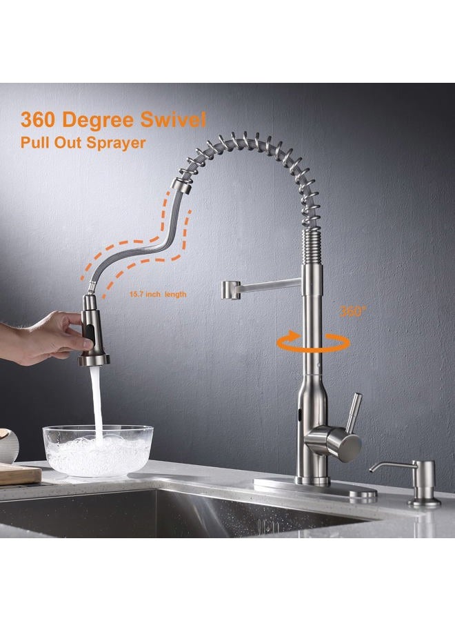 KEER Touchless Kitchen Faucet, Smart Motion Sensor Hands Free Single Handle Spring Kitchen Sink Faucet with Pull Down Sprayer,Brushed Nickel - Image 3