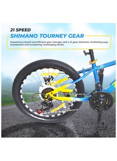 ENDLESS  Steel Alloy 20" Kids Bike with Shimano Tourney 21 Speed Gear Shifter | Blue & Yellow | For Age 6 - 9 Years | Children Bicycle with Disc Brakes, Adjustable Seat, All Terrain Tyres  - Image 5