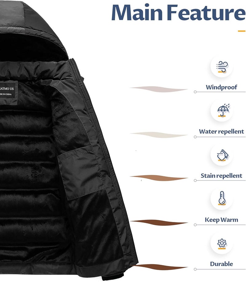 CREATMO US Men's Waterproof Puffer Jacket - Black XL - Image 3