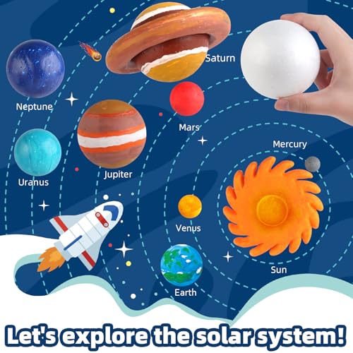 wookidel 64 PCS Solar System Project Kit, Solar System Model Kit with 13 Mix Foam Balls, Solar System Toys for Kids 3-5, Learn Planets Science Kit School Project Supplies of Bamboo Sticks, Flags, Brushes - Image 3