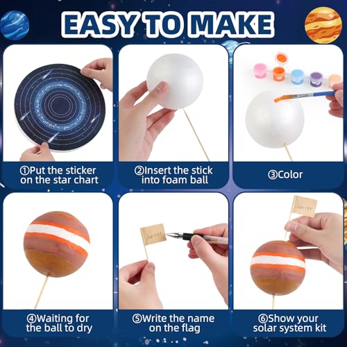 wookidel 64 PCS Solar System Project Kit, Solar System Model Kit with 13 Mix Foam Balls, Solar System Toys for Kids 3-5, Learn Planets Science Kit School Project Supplies of Bamboo Sticks, Flags, Brushes - Image 4
