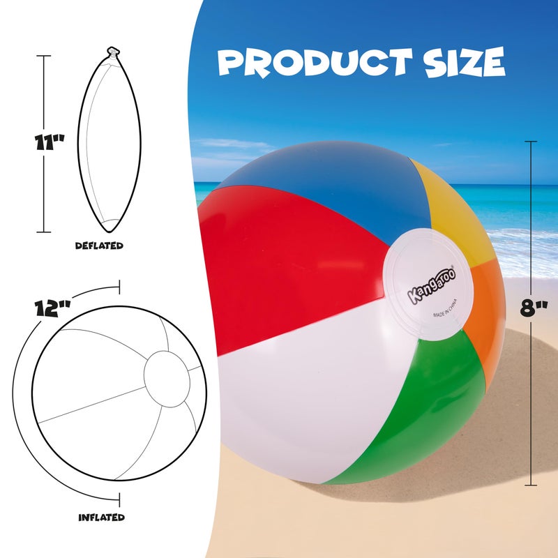 Kangaroo 12-Pack Inflatable Rainbow Beach Balls Bulk for Kids & Adults I Inflatable Ball for Pool Party Favors Swimming Pool Toys I Kids Beach Balls for Pool & Beach Party - Image 5