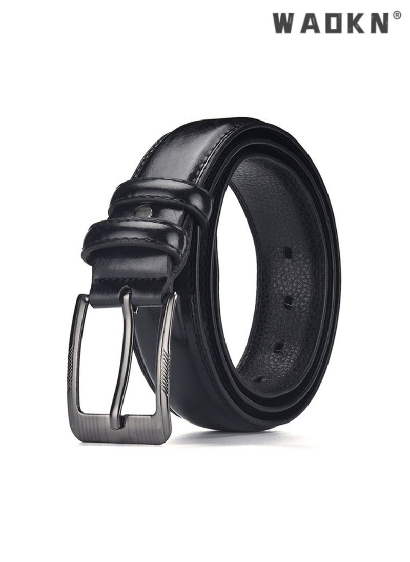 WAOKN Newly designed men's high-end versatile business belt with exquisite pin buckle showcasing fashionable taste, tailored for business occasions，120cm（black）  - Image 1