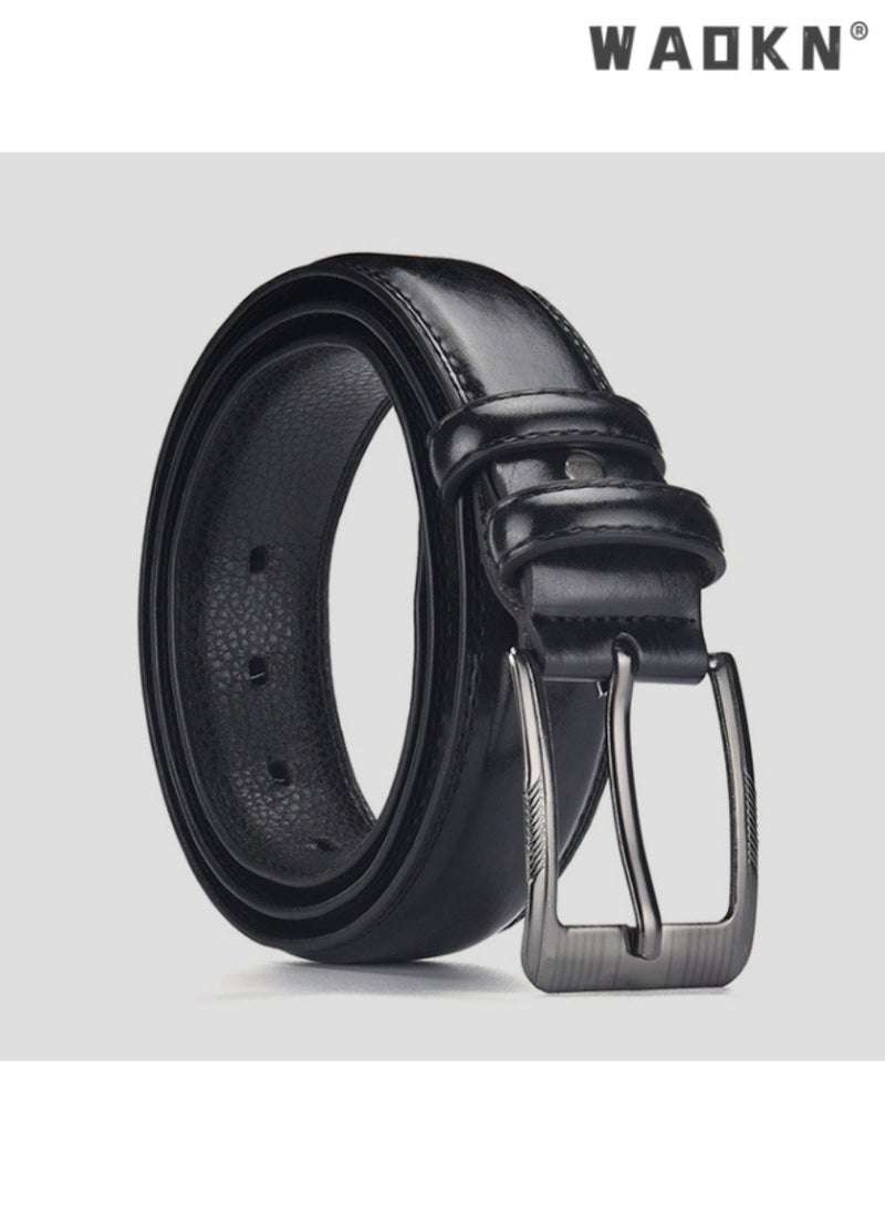 WAOKN Newly designed men's high-end versatile business belt with exquisite pin buckle showcasing fashionable taste, tailored for business occasions，120cm（black）  - Image 2
