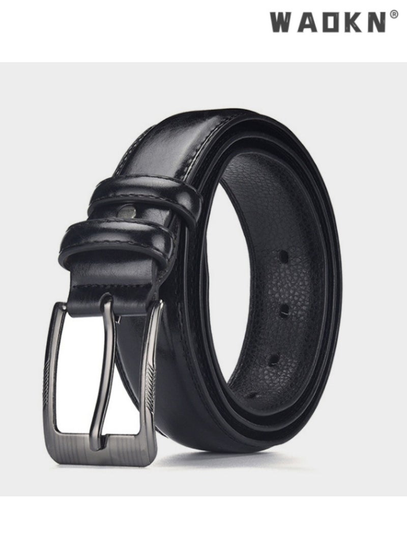 WAOKN Newly designed men's high-end versatile business belt with exquisite pin buckle showcasing fashionable taste, tailored for business occasions，120cm（black）  - Image 3