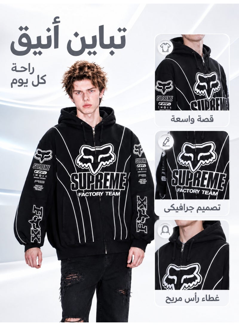 Autumn Winter Racing Off‑Road Biker Zip‑Up Hoodie Unisex Printed Long Sleeve Pullover Sweatshirt Outer Top - Image 3
