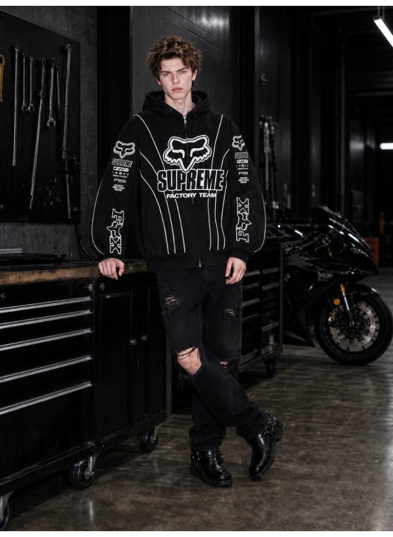 Autumn Winter Racing Off‑Road Biker Zip‑Up Hoodie Unisex Printed Long Sleeve Pullover Sweatshirt Outer Top - Image 1