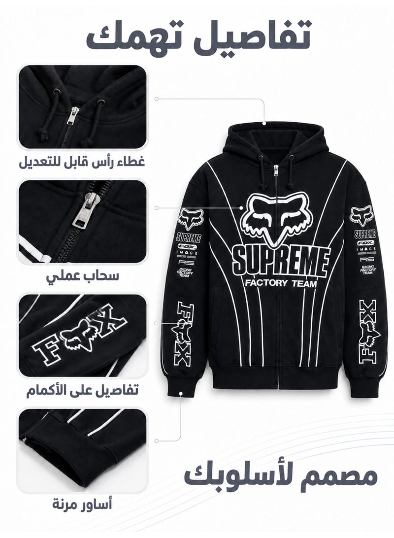 Autumn Winter Racing Off‑Road Biker Zip‑Up Hoodie Unisex Printed Long Sleeve Pullover Sweatshirt Outer Top - Image 2