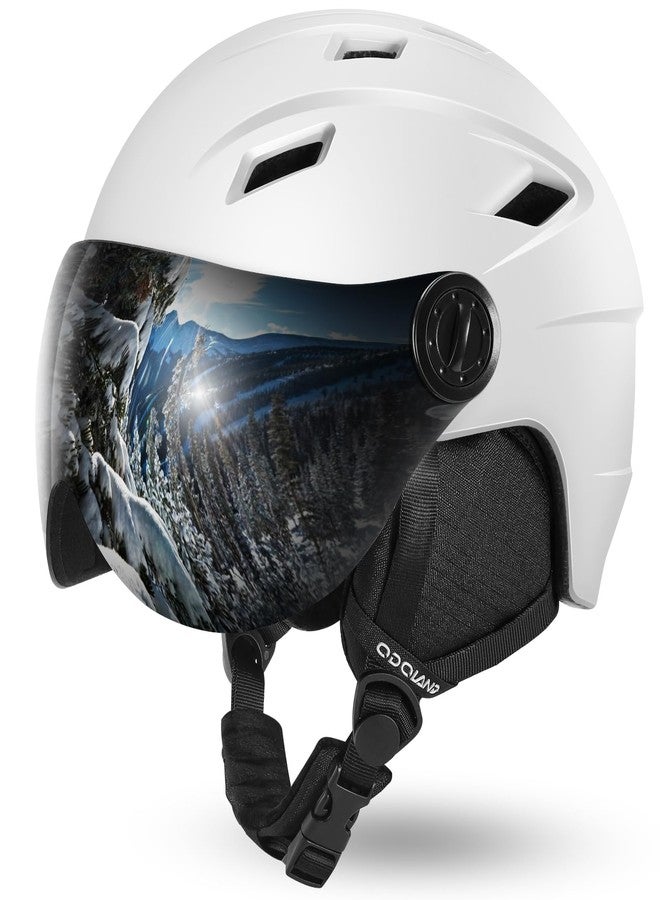 Odoland Ski Helmet with 2-in-1 Visor Goggles, Light Weight Snowboard Helmet for Men Women, Snow Sport Helmets for Skiing, Skating, Snowboarding,White,M - Image 1