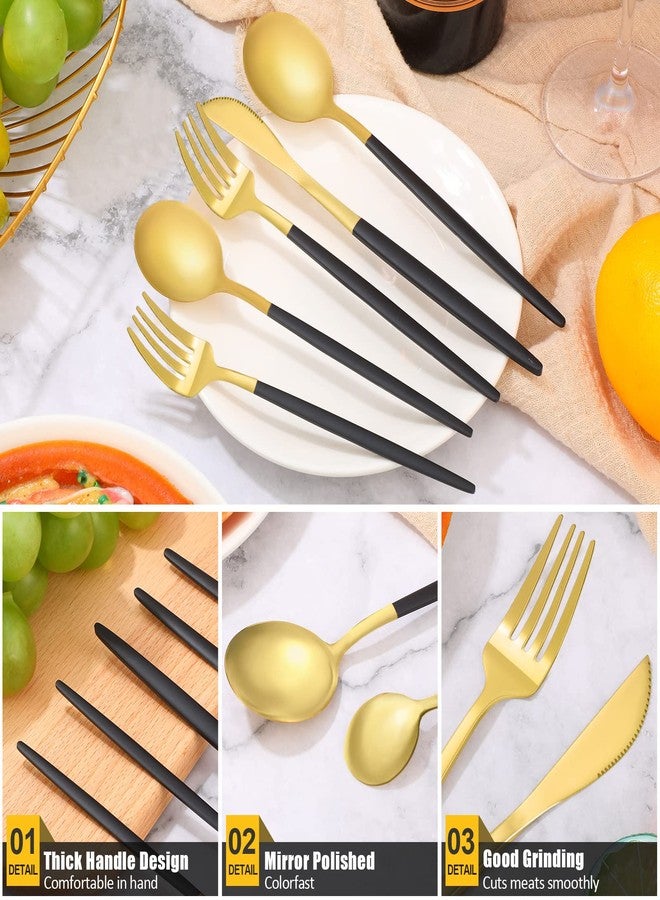 Lanties 60 Pieces Stainless Steel Tableware Set Silverware Set Flatware Cutlery Utensils Spoon Fork Knives Service for 12 for Home Restaurant Apartment and Kitchens(Black Gold) - Image 2