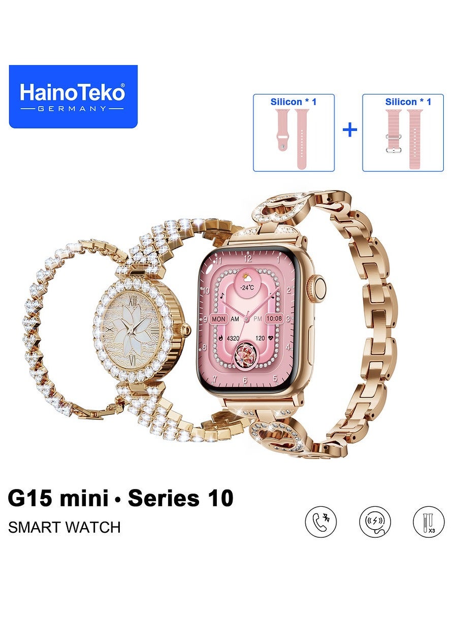 Haino Teko G15 Mini Smart Watch Series 10 Stylish Combo with 3 Pair Strap Analog watch Bracelet and Charging Cable Designed for Women