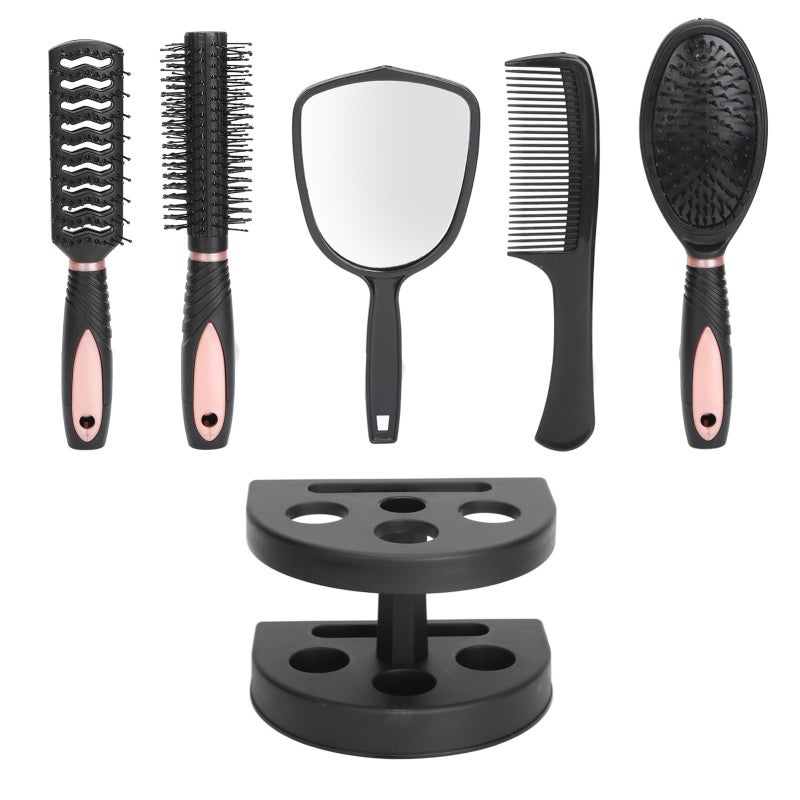 Detangling Hair Brush Set with Mirror Portable Comb for Quick Touch Ups - Gentle Hair Detangler for Wet Dry Hair Home Office Travel - Image 1