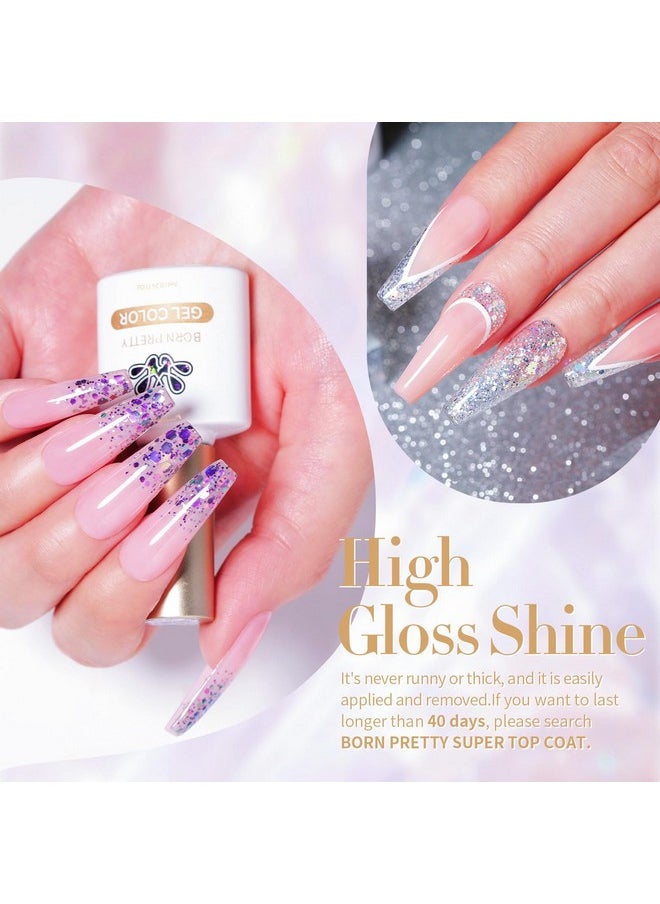 بورن بريتي - طلاء أظافر جل لامع من Born Pretty Glitter Sequins بلون وردي لامع لامع، مجموعة طلاء أظافر جل مقاوم للأشعة فوق البنفسجية، مجموعة طلاء أظافر مانيكير، 7 مل، 6 قطع - Image 1