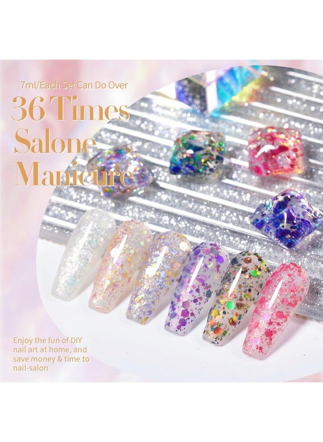 بورن بريتي - طلاء أظافر جل لامع من Born Pretty Glitter Sequins بلون وردي لامع لامع، مجموعة طلاء أظافر جل مقاوم للأشعة فوق البنفسجية، مجموعة طلاء أظافر مانيكير، 7 مل، 6 قطع - Image 1