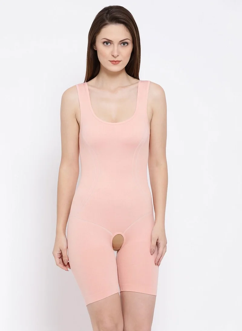 Clovia Clovia Laser-Cut No-Panty Lines High Compression Body Suit In Peach Pink
