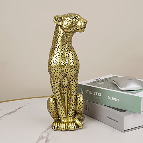 POLYDUKE Modern Polyresin 11" H Gold Cheetah Figurine Sitting Home Decor Realistic Antique Classical Leopard Resin Animal Ornament Statues Living Room Decor Ornament Figures - Image 5