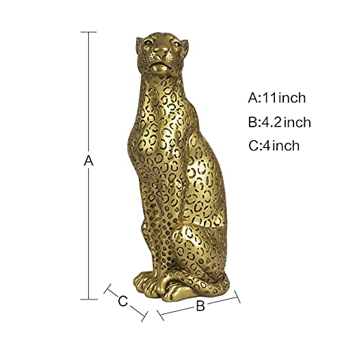 POLYDUKE Modern Polyresin 11" H Gold Cheetah Figurine Sitting Home Decor Realistic Antique Classical Leopard Resin Animal Ornament Statues Living Room Decor Ornament Figures - Image 2
