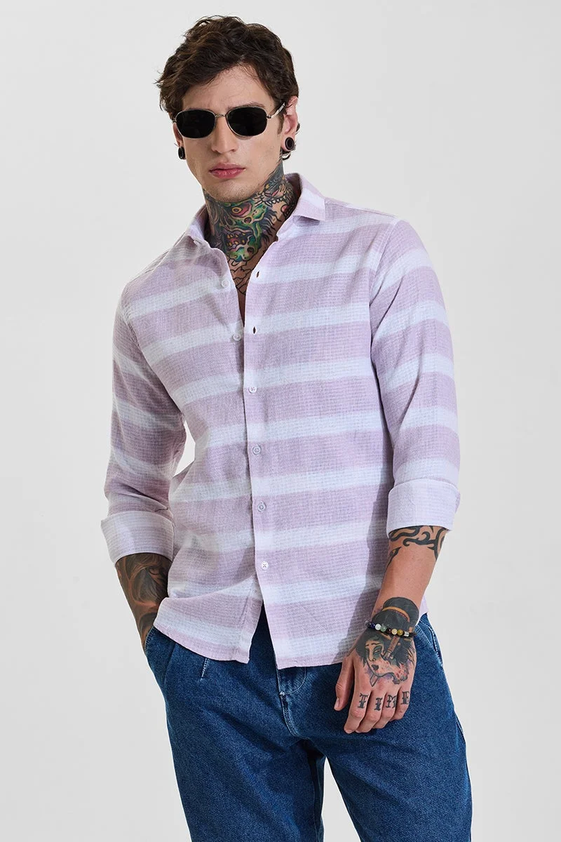 SNITCH Light Lavender Striped Long Sleeve Slim Fit Shirt