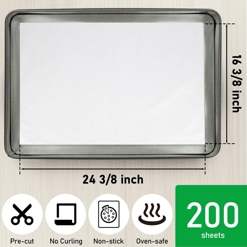 EcoDispose Non-Stick Precut Parchment Paper Baking Sheets Full Pan liner for Bake (16-3/8" x 24-3/8",White,200PCS) - Image 2