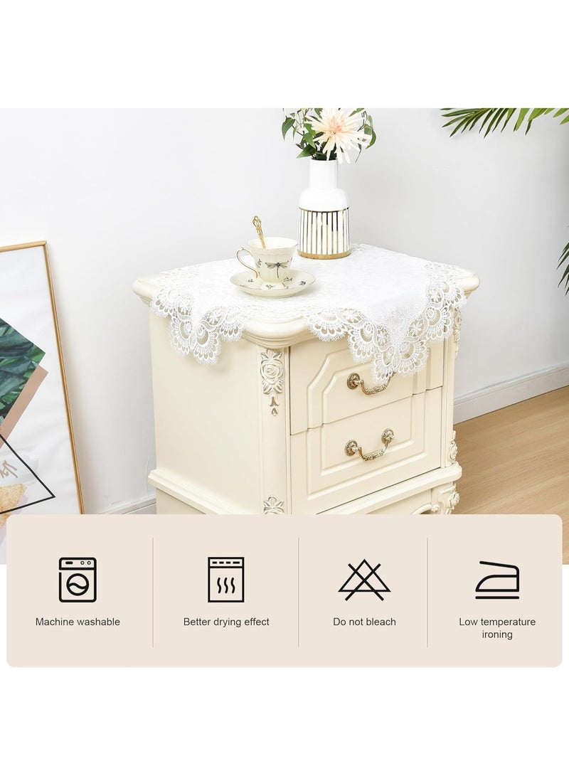 مربع صغير من الدانتيل،  مطرز على شكل مزرعة مع حافة مكرمية، غطاء لطاولة جانبية بجانب الخزانة وطاولة جانبية بيضاء مقاس 24 × 24 بوصة (60 × 60 سم)، CA896 - Image 3