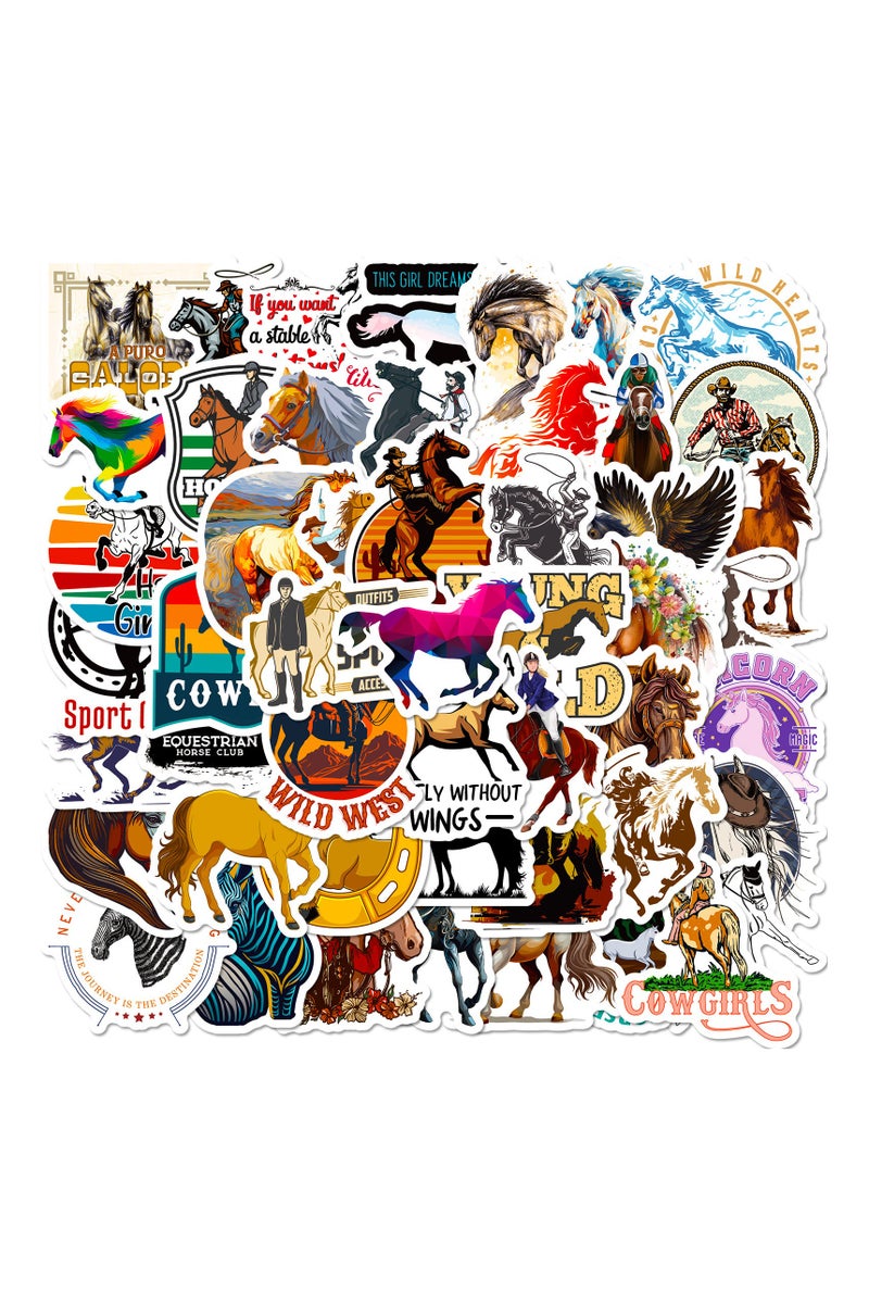 قوس قزح أورينبو مجموعة من 50 قطعة من ملصقات الخيول على شكل حصان من مادة البولي فينيل كلوريد المقاومة للماء وملصقات الفينيل لتزيين الحفلات والسيارات وأجهزة الكمبيوتر المحمولة وزجاجات المياه والخوذة وملصقات الثلاجة - Image 1