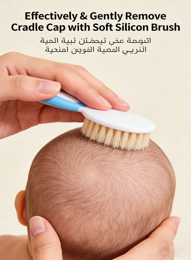 Baby Hair Brush and Comb Set for Newborns & Toddlers | Natural Soft Goat Bristles | Ideal for Cradle Cap | Perfect Baby Registry Gift (Blue) - Image 3