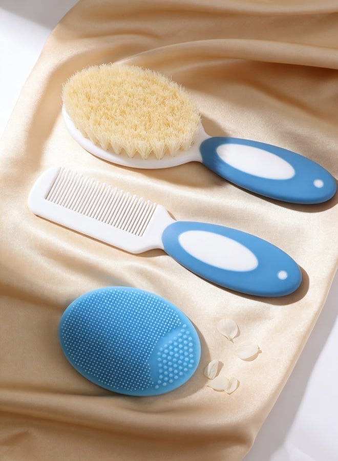 Baby Hair Brush and Comb Set for Newborns & Toddlers | Natural Soft Goat Bristles | Ideal for Cradle Cap | Perfect Baby Registry Gift (Blue) - Image 2