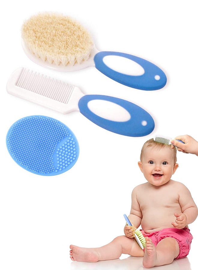 Baby Hair Brush and Comb Set for Newborns & Toddlers | Natural Soft Goat Bristles | Ideal for Cradle Cap | Perfect Baby Registry Gift (Blue)  - Image 1