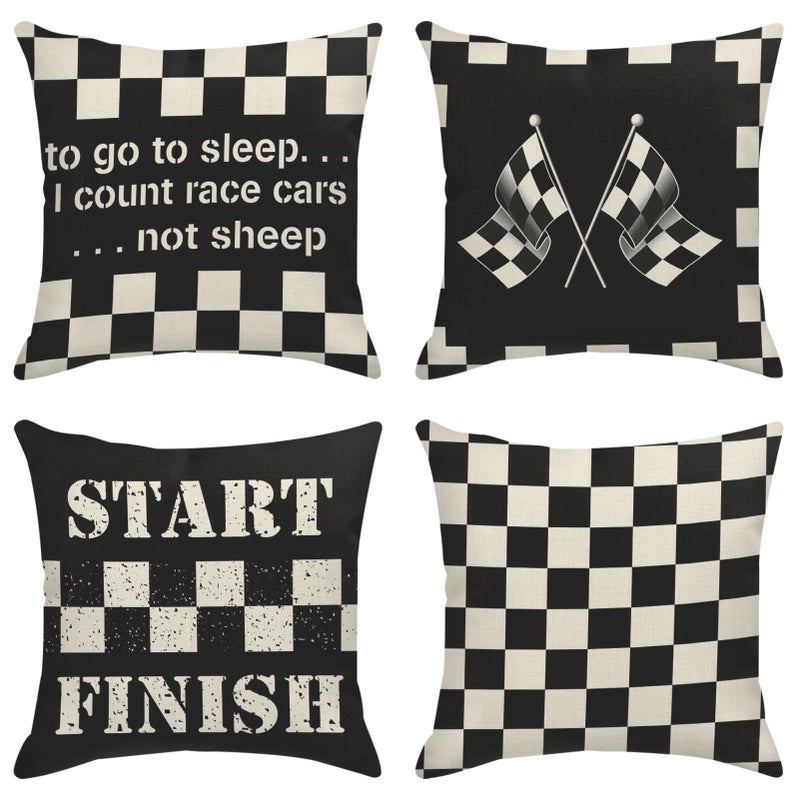 Sanwarm Throw Pillow Covers Home Decor Set of 4 Pillow Cases Decorative 18 x 18 Inches Cushion Couch Sofa Pillowcases Start Finish Race Checkered Complete