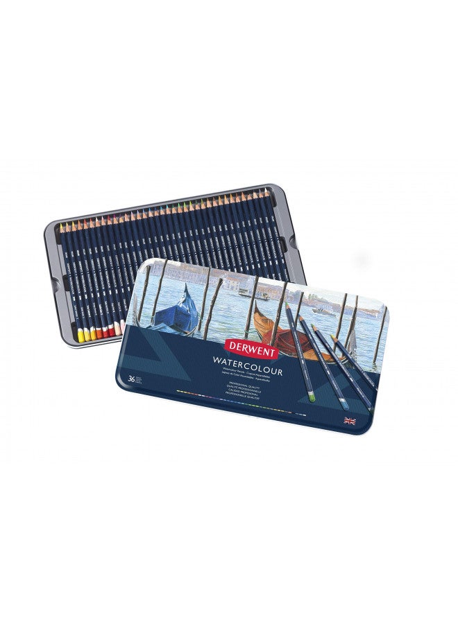 Derwent Colored Pencils, WaterColour, Water Color Pencils, Drawing, Art, Metal Tin, 36 Count (32885) - Image 1