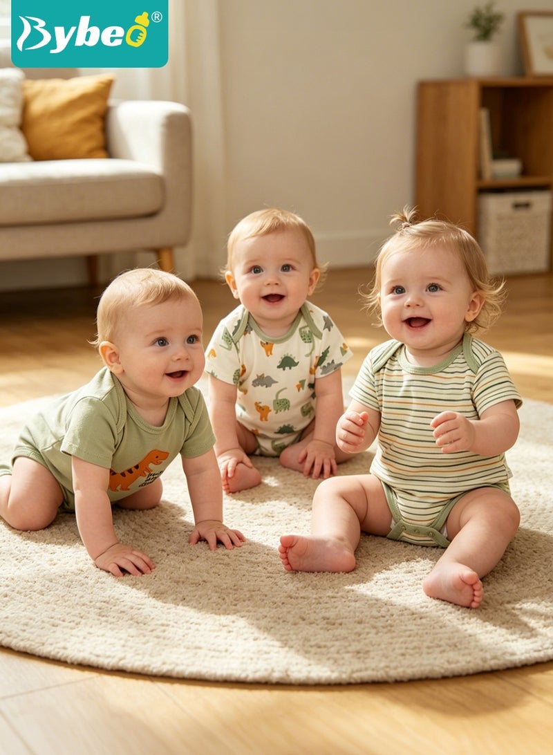 Bybeo 3PCS Short Sleeve Baby Bodysuits, Baby Onesie Set, Summer Cotton Printed Rompers for Newborn Boys Girls, Soft Breathable Infant Bodysuits with Snap Closure for 3-12 Months - Image 4