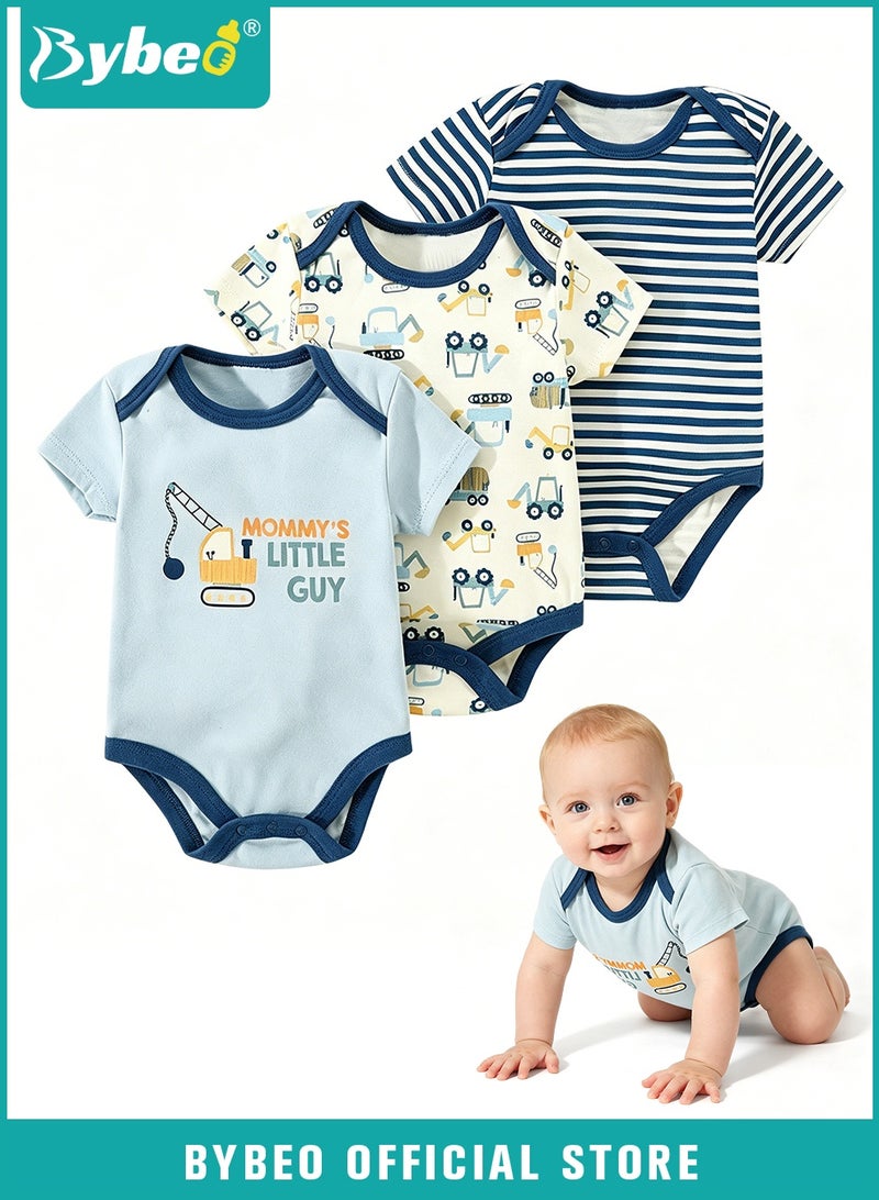 Bybeo 3PCS Short Sleeve Baby Bodysuits, Baby Onesie Set, Summer Cotton Printed Rompers for Newborn Boys Girls, Soft Breathable Infant Bodysuits with Snap Closure for 3-12 Months - Image 1
