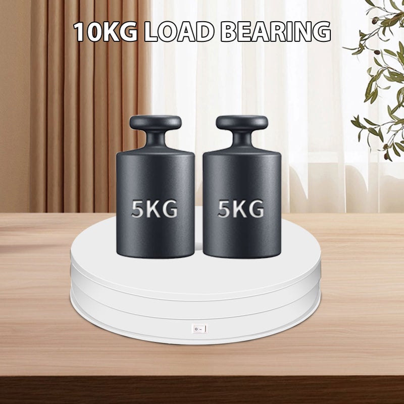 25cm/ 10 Inch Motorized Rotating Display Stand with RGB Light 360° Rotating Electric Potography Turntable for Products Display Live Video Show 10kg Load Capacity Low Noise with Remote Control White - Image 3