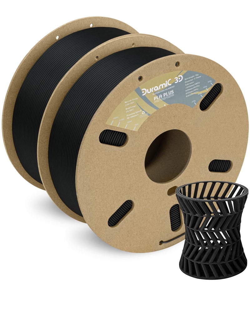 DURAMIC 3D PLA Filament 175mm 2Kg Black PLA Plus Filament 2 Pack 1kg Spool22lbs Tougher and Stronger Dimensional Accuracy Probability 002mm