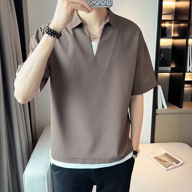 Trendy Brand Mens Polo Shirt Casual Style Summer T-Shirt Korean Version Versatile Body Top New Arrival 2024 Summer Fashion Brown  - Image 1