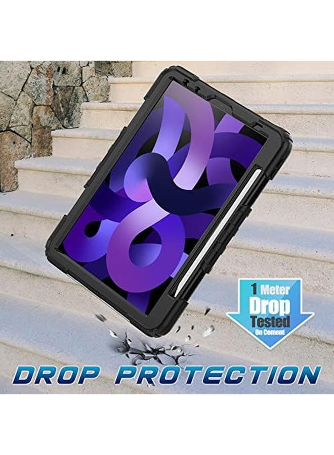 erorex Case For iPad Air 5Th Generation 2022 For iPad Air 4Th Generation 2020 10.9 Inch Durable Sturdy Protection Case With Pencil Holder Screen Protector 360 Rotating Stand Hand Strap Black - Image 4