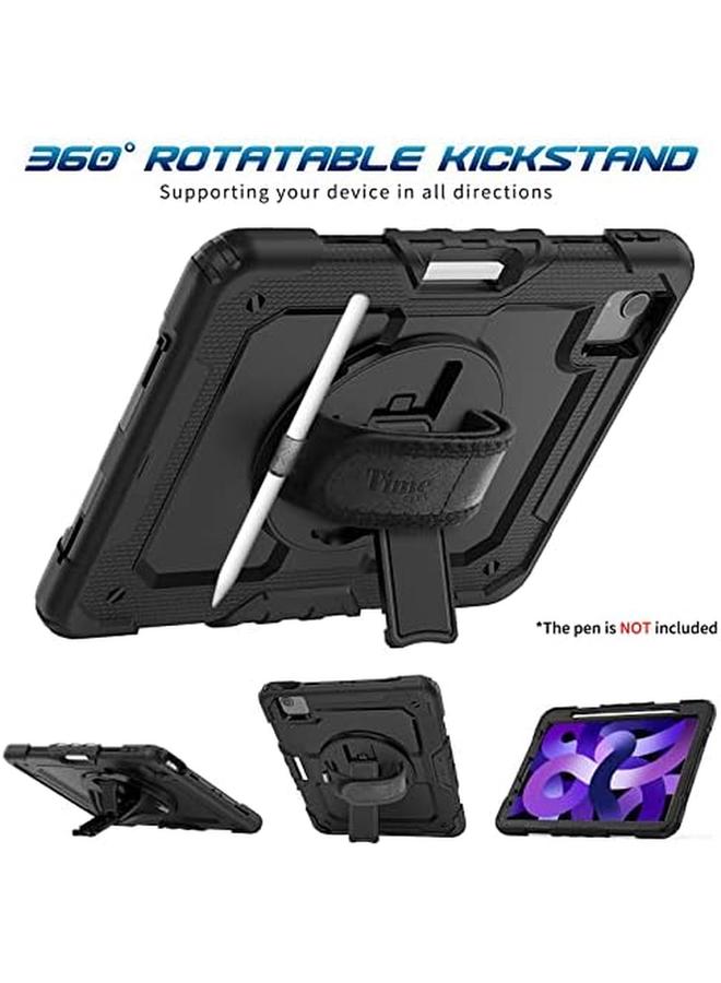 erorex Case For iPad Air 5Th Generation 2022 For iPad Air 4Th Generation 2020 10.9 Inch Durable Sturdy Protection Case With Pencil Holder Screen Protector 360 Rotating Stand Hand Strap Black - Image 3