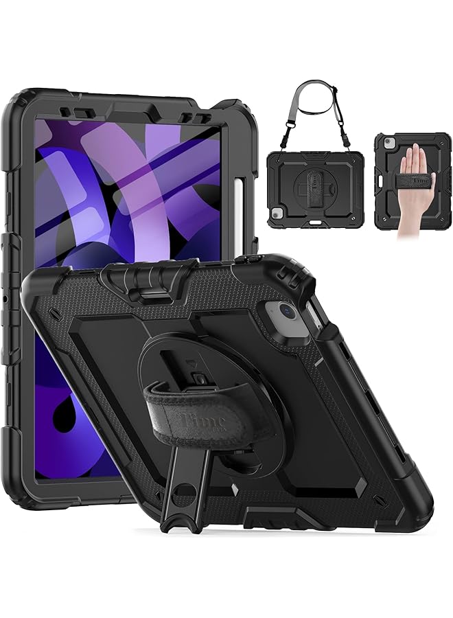 erorex Case For iPad Air 5Th Generation 2022 For iPad Air 4Th Generation 2020 10.9 Inch Durable Sturdy Protection Case With Pencil Holder Screen Protector 360 Rotating Stand Hand Strap Black - Image 1