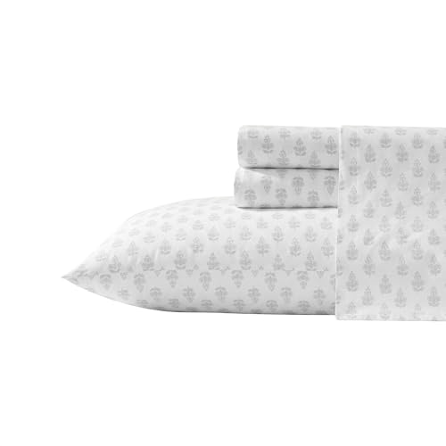 Laura Ashley Full Size Sheet Set Soft Lightweight Cotton Percale Bedding with Matching Pillowcases Deep Pocket Floral Room Decor College Dorm Room Essentials Francesca Grey - Image 1
