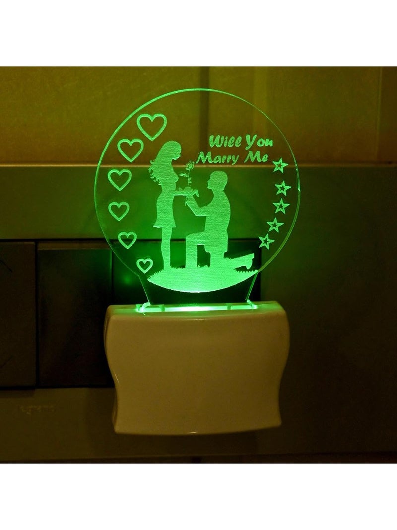 Somil 3D Illusion Effect Will You Marry Me Couple Multi Colour LED Night Lamp, Self Color Changing, Dia: 5 X 10 X 5 Cm, Pack of 2 - Image 2