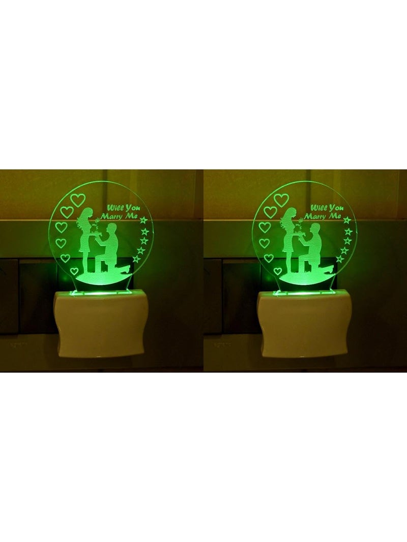 Somil 3D Illusion Effect Will You Marry Me Couple Multi Colour LED Night Lamp, Self Color Changing, Dia: 5 X 10 X 5 Cm, Pack of 2 - Image 1