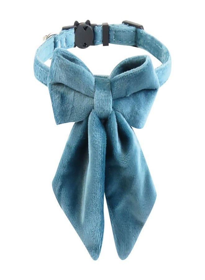 GSHLLO Velvet Bow Dog Collar with Bell Adjustable Soft Pet Collars Quick Release Cat Necklace Bowknot Kitten Collars Breakaway Puppy Collar with Plastic Buckle Blue - Image 1