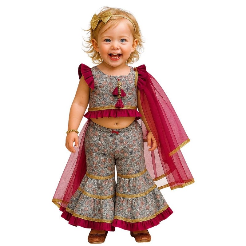 A.T.U.N. (ALL THINGS UBER NICE) Trendy Girls Crop Top and Sharara with Dupatta | Traditional Festive & Party Clothing Set - Image 4