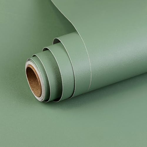 Biyoee Sage Green Peel and Stick Wallpaper 15.7”x 118” Matte Green Self-Adhesive Removable Contact Paper Solid Color Waterproof Vinyl Roll for Cabinets Furniture Renovation Bedroom Wall Covering - Image 1