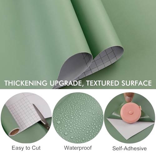 Biyoee Sage Green Peel and Stick Wallpaper 15.7”x 118” Matte Green Self-Adhesive Removable Contact Paper Solid Color Waterproof Vinyl Roll for Cabinets Furniture Renovation Bedroom Wall Covering - Image 2