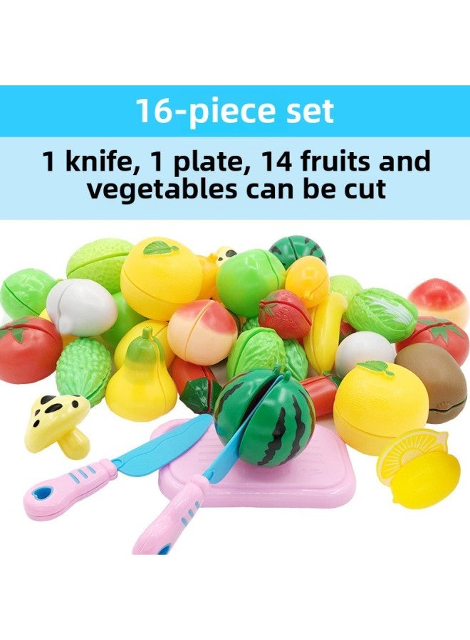 Fruit Cutting Toys Cut Fruit Cut Vegetable Cake Children's Kitchen Set Manufacturers Wholesale-Color:16-piece Set (14 Can Be Cut) - Image 1