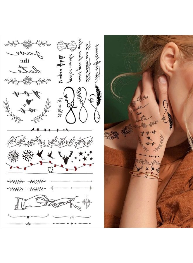 Glaryyears Fake Tiny Temporary Tattoo, 20 Pack Black Sketch Ink Line Small Tattoos Stickers, Various Styles for Fun Party Supplies Vacation on Body Face Hand Wrist