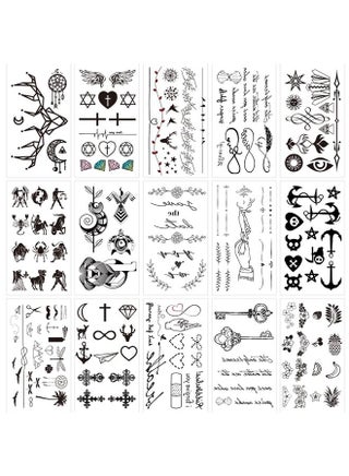 Glaryyears Fake Tiny Temporary Tattoo, 20 Pack Black Sketch Ink Line Small Tattoos Stickers, Various Styles for Fun Party Supplies Vacation on Body Face Hand Wrist - pzsku/Z6DFEE43E639985C78CEFZ/45/_/1686681732/c934b967-d2b4-4850-99be-ae68005fa84c