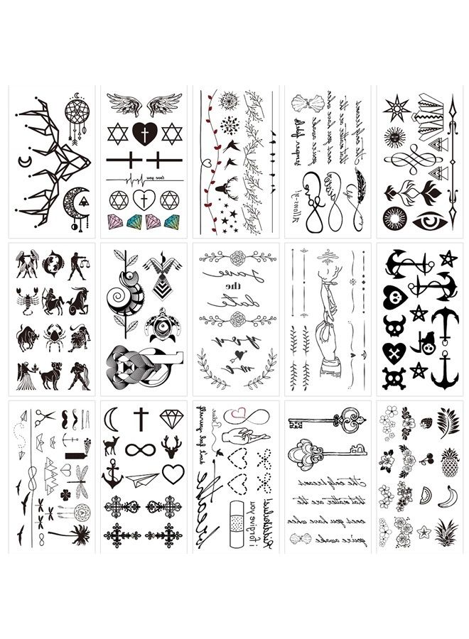 Glaryyears Fake Tiny Temporary Tattoo, 20 Pack Black Sketch Ink Line Small Tattoos Stickers, Various Styles for Fun Party Supplies Vacation on Body Face Hand Wrist