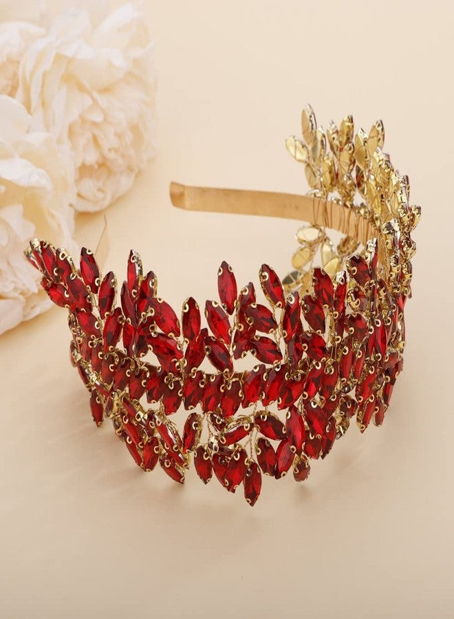 سيثر طوق رأس كريستالي فضي كبير لحفلات الزفاف، إكسسوارات شعر للعروس، مشابك شعر لحفلات التخرج، هدية (أحمر) - Image 3